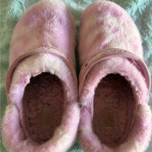 Fuzzy pink fleece lined CROCS